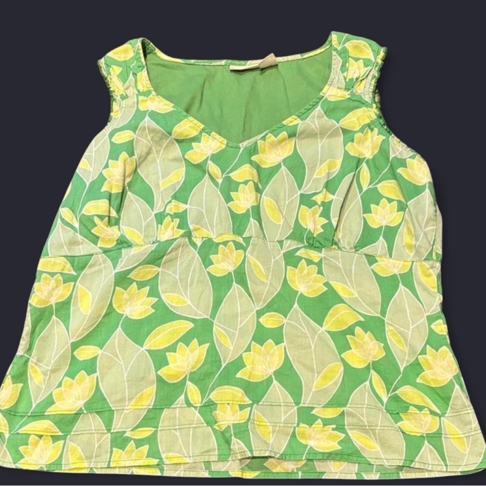 St. John's Bay Leafy Green and Yellow Tank Top